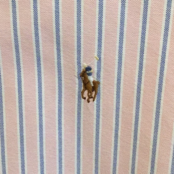 *EUC* Ralph Lauren button down Oxford. Pink with light blue stripe. XL. - Picture 3 of 4